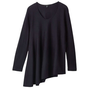 COS Wool Lightweight Knit Asymmetrical Hem Ruffle Long Sleeve Scoop Neck Sweater